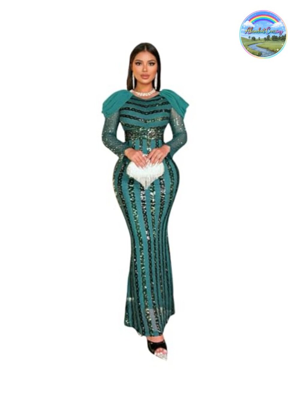 Sexy Sparkly Sequin Mermaid Evening Gown Long Sleeve V-Neck Party Dress